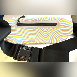 NWT NEW Rainbow Waves Lines Swirls Neoprene Fanny Pack Crossbody Bag Snap Strap